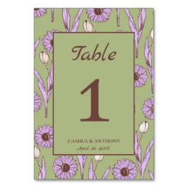 Tarjeta De Mesa Green Purple Retro Y2K Funky Hippie Flower Pattern