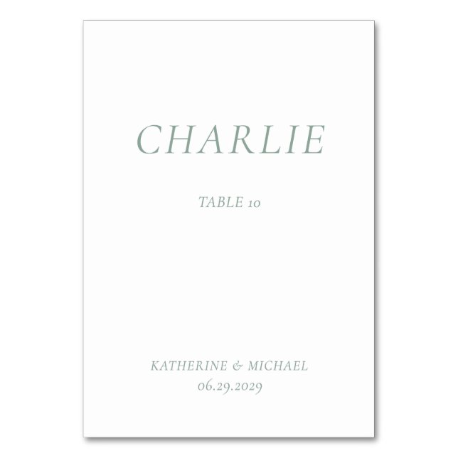 Tarjeta De Mesa Green Sage Elegant Wedding Table Cards (Anverso)