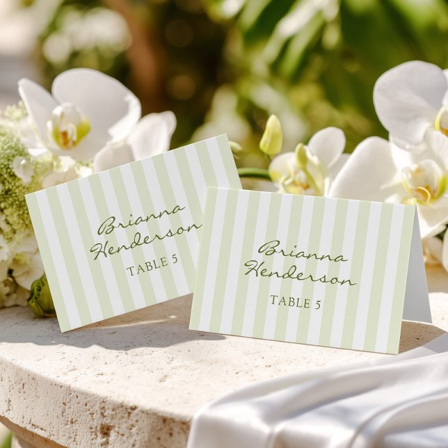 Tarjeta De Mesa Green Stripe Wedding Escort Name Cards (Subido por el creador)