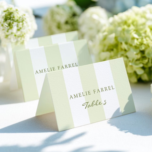 Tarjeta De Mesa Green Stripe Wedding Escort Name Cards (Subido por el creador)