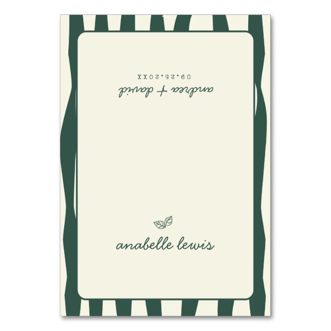 Tarjeta De Mesa Green Stripes Custom Guest Name Wedding Place Card (Anverso)