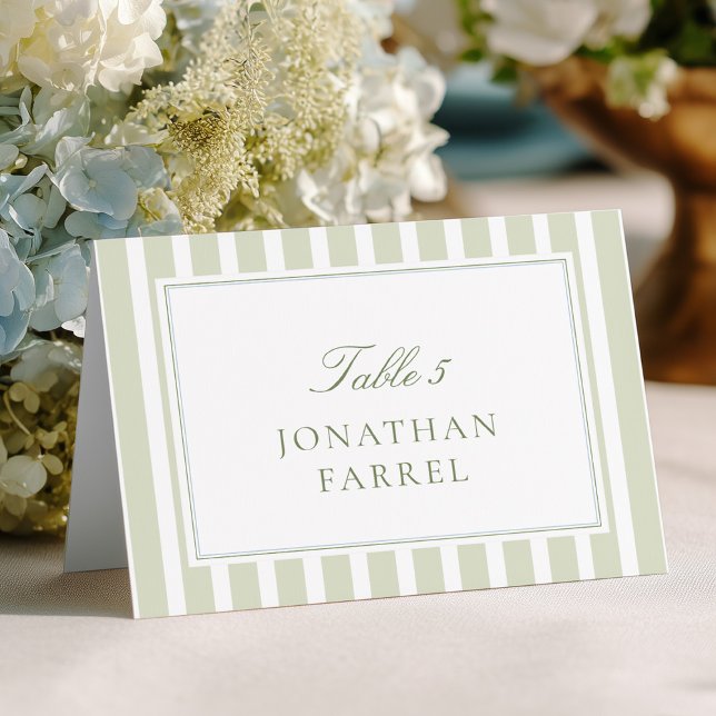 Tarjeta De Mesa Green Stripes Wedding Place Cards (Subido por el creador)