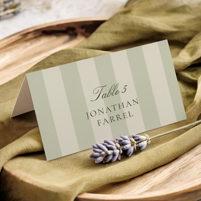 Tarjeta De Mesa Green Stripes Wedding Place Cards (Subido por el creador)