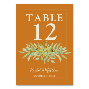 Tarjeta De Mesa Green Swag on Ochre Boda