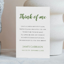 Tarjeta De Mesa Green Think Of Me Celebration of Life Candle