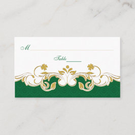 Tarjeta De Mesa Green White Gold Scrolls, Shamrock Place Cards