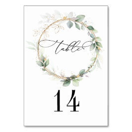 Tarjeta De Mesa Greenery and Gold Wedding Table Card