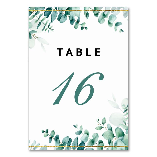 Tarjeta De Mesa Greenery Eucalyptus Frameborder Boda (Anverso)