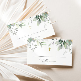 Tarjeta De Mesa Greenery, Eucalyptus Leaves, Boho, Baptism