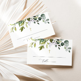 Tarjeta De Mesa Greenery, Eucalyptus Leaves, Boho, Baptism