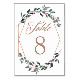 Tarjeta De Mesa Greenery Geo | Boda de Oro Rosa