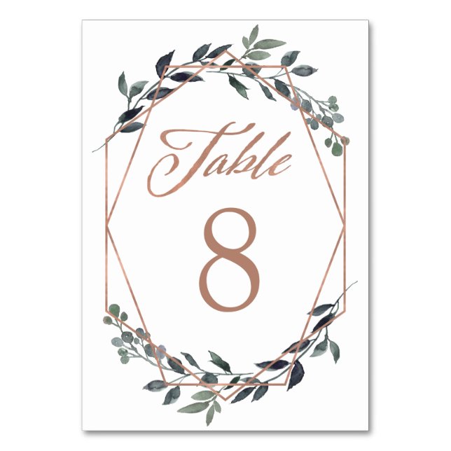 Tarjeta De Mesa Greenery Geo | Boda de Oro Rosa (Anverso)