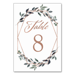 Tarjeta De Mesa Greenery Geo   Rosa Boda de oro