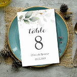 Tarjeta De Mesa Greenery Gold Leaves Elegant Wedding Table Number<br><div class="desc">Greenery Gold Leaves Elegant Wedding Table Card Number Various greenery, watercolor painted leaves, and faux gold foil plants elegant and trendy wedding design. This elegant leafy, green and gold watercolor botanical trendy wedding theme frames your wedding details with a border of sheer pastel watercolor foliage leaves in gold and greens....</div>