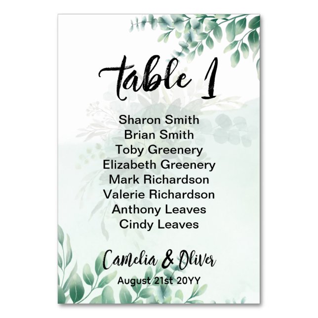 Tarjeta De Mesa Greenery Presupuestario Eucalyptus SeATING CHART B (Anverso)