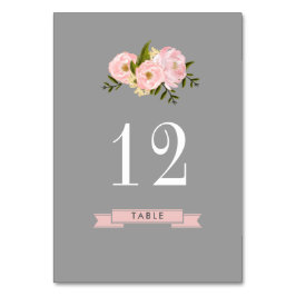 Tarjeta De Mesa Gris | Boda de acuarela de Rubor Pink Peonies