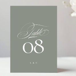 Tarjeta De Mesa Gris elegante sobre Boda de caligrafía blanca
