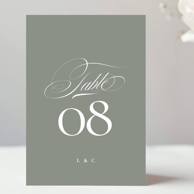 Tarjeta De Mesa Gris elegante sobre Boda de caligrafía blanca (Subido por el creador)