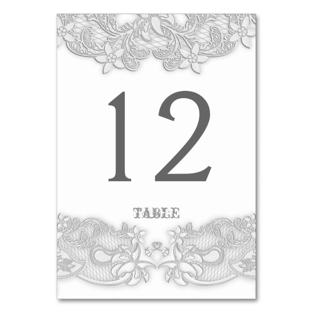 Tarjeta de mesa gris plateado floral victoriana (Anverso)