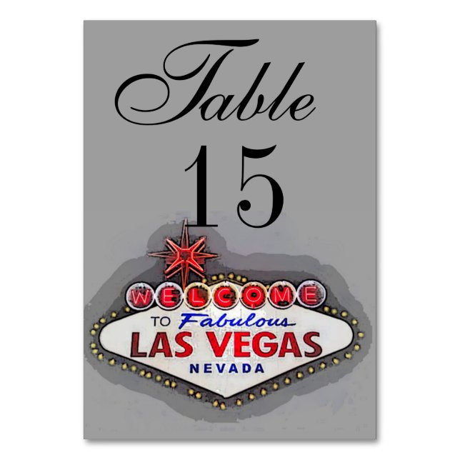 Tarjeta De Mesa Gris plateado Rótulo Las Vegas (Anverso)