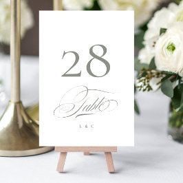 Tarjeta De Mesa Gris sobre el Boda de caligrafía elegante y blanca