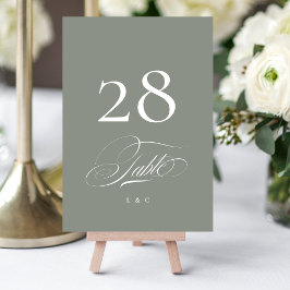 Tarjeta De Mesa Gris sobre el Boda de caligrafía elegante y blanca