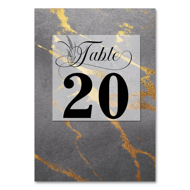 Tarjeta De Mesa Gris sofisticado con martillería dorada (Anverso)