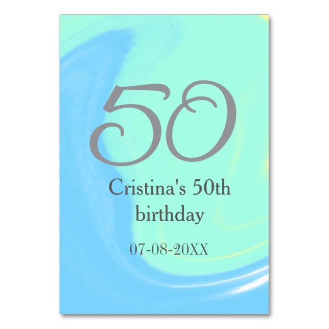Tarjeta De Mesa Gris verde azul 50 cumpleaños añadir fecha retro (Anverso)