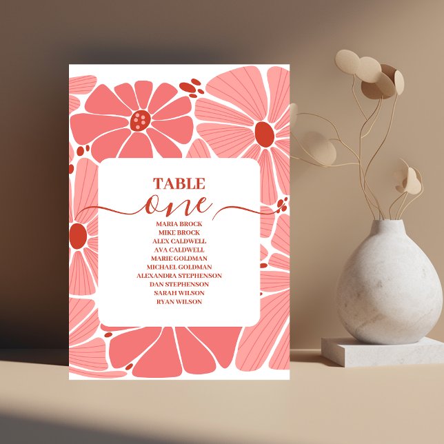 Tarjeta De Mesa Groovy boda moderno de margarita rosa (Subido por el creador)