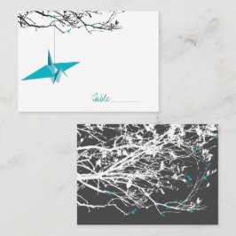 Tarjeta De Mesa Grúa colgante turquesa en ramas Boda asiático