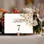 Tarjeta De Mesa Guión botánico de los Rosas rusos de otoño<br><div class="desc">El romance de un boda de otoño se refleja en este elegante diseño con rosas acuáticos y vegetación en cálidos colores otoñales de terracota, marfil, óxido, castaño, azul polvoriento y verde sabio con toques de chispa dorada. Este diseño también incluye gráficos de texto únicos en un tipo de letra de...</div>