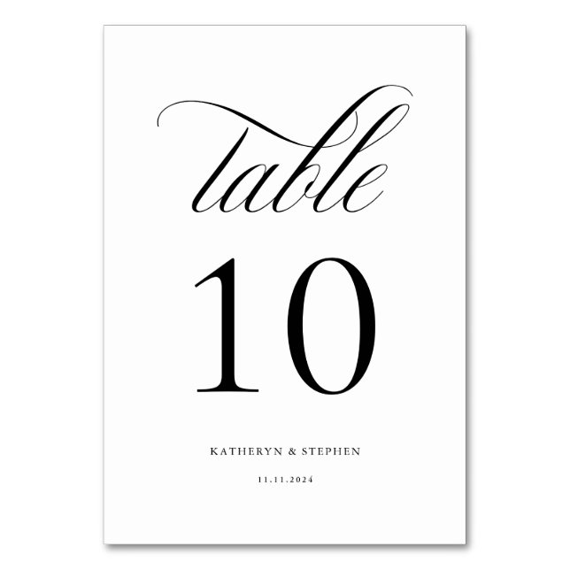 Tarjeta De Mesa Guión clásico Elegante Tabla de bodas número 10 (Anverso)