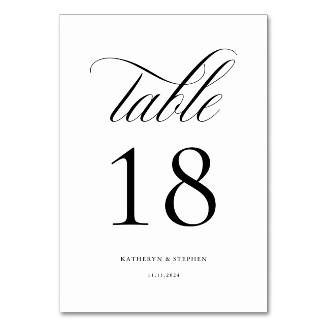 Tarjeta De Mesa Guión clásico Elegante Tabla de bodas número 18 (Anverso)