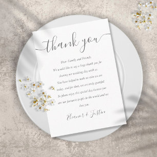 Tarjeta De Mesa Guión de agradecimiento para boda con firma person