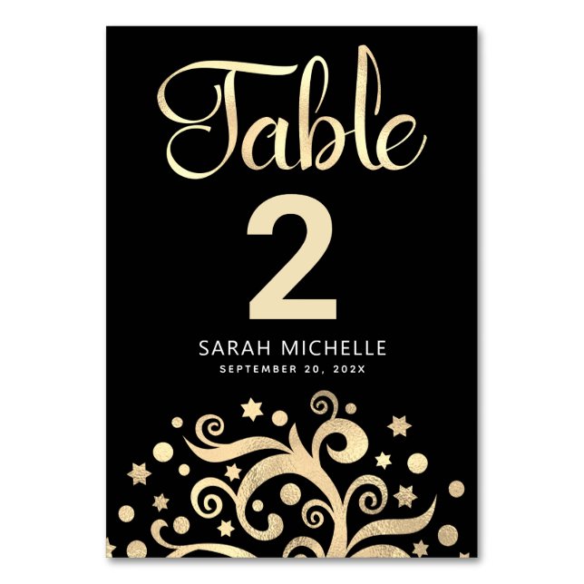 Tarjeta De Mesa Guión de Bat Mitzvah Black Relieve metalizado dora (Anverso)