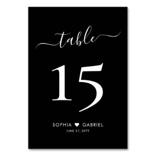 Tarjeta De Mesa Guión de caligrafía Boda negro doble lado