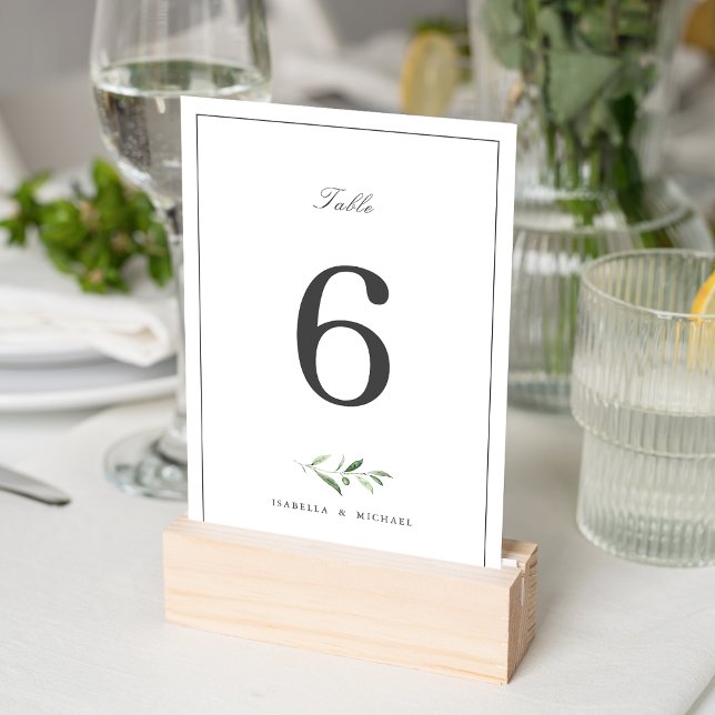 Tarjeta De Mesa Guión de elegancia clásica Boda de vegetación simp (Classic Elegance Script Simple Greenery Wedding Table Number)