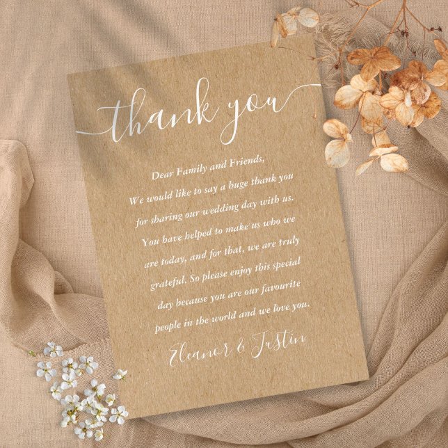 Tarjeta De Mesa Guión de firma Boda Rústica Gracias (Signature Script Wedding Rustic Thank You Place Card)