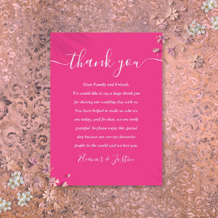 Tarjeta De Mesa Guión de firma Bodas Rosa Caliente Gracias