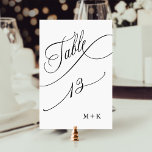 Tarjeta De Mesa Guión de lujo Negro y Blanco Boda número 13,<br><div class="desc">Cuadro 13. Compruebe todos los números disponibles. | Número de tabla boda de lujo y elegante caligrafía rápida con sus iniciales. Para una personalización más avanzada de este diseño,  haga clic en el BOTÓN HERRAMIENTA DE DISEÑO AZUL de arriba.</div>