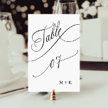 Tarjeta De Mesa Guión de lujo Negro y Blanco Boda número 7,<br><div class="desc">Cuadro 7. Compruebe todos los números disponibles. | Número de tabla boda de lujo y elegante caligrafía rápida con sus iniciales. Para una personalización más avanzada de este diseño,  haga clic en el BOTÓN HERRAMIENTA DE DISEÑO AZUL de arriba.</div>