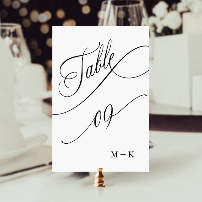 Tarjeta De Mesa Guión de lujo Negro y Blanco Boda número 9, (Subido por el creador)