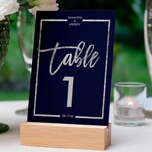 Tarjeta De Mesa Guión de marco plateado número de tabla azul marin (Subido por el creador)
