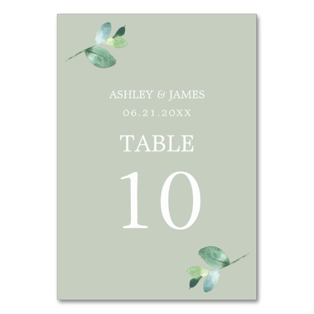 Tarjeta De Mesa Guión de moda Eucalyptus Foliage Green Boda (Anverso)
