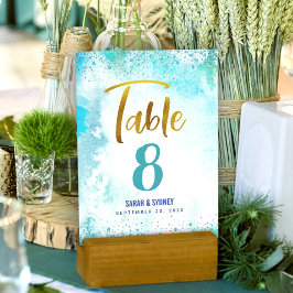 Tarjeta De Mesa Guión de oro de Turquoise B’nai Mitzvah