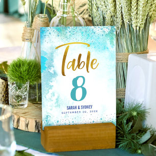 Tarjeta De Mesa Guión de oro de Turquoise B’nai Mitzvah