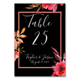 Tarjeta De Mesa Guión floral romántico Naranja negro