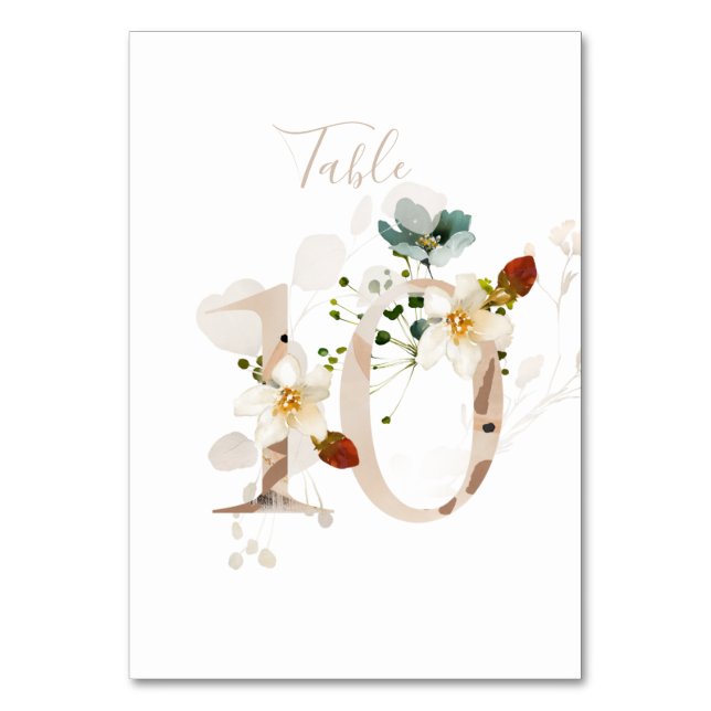 Tarjeta De Mesa Guión manuscrito floral rustico 10 Boda (Anverso)