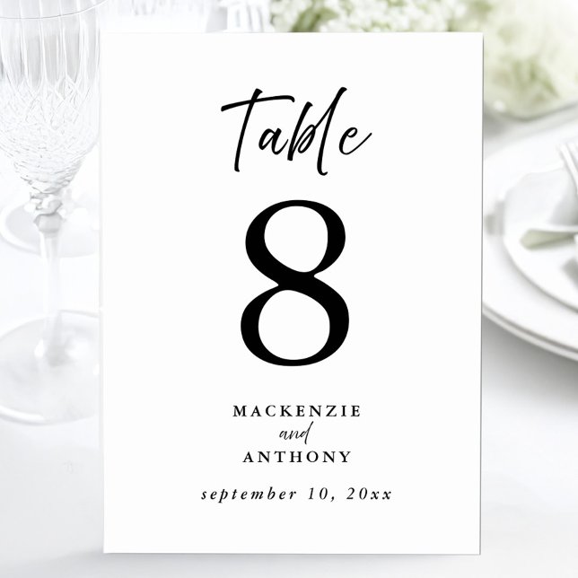 Tarjeta De Mesa Guión minimalista manuscrito negro Boda (Minimalist Wedding Handwritten Script Black Table Number)