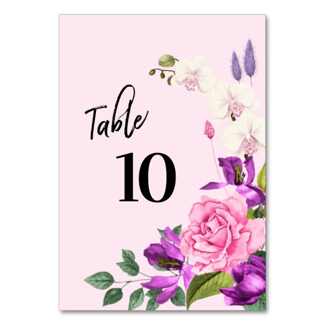 Tarjeta De Mesa Guión moderno acuarela violeta rosa floral (Anverso)